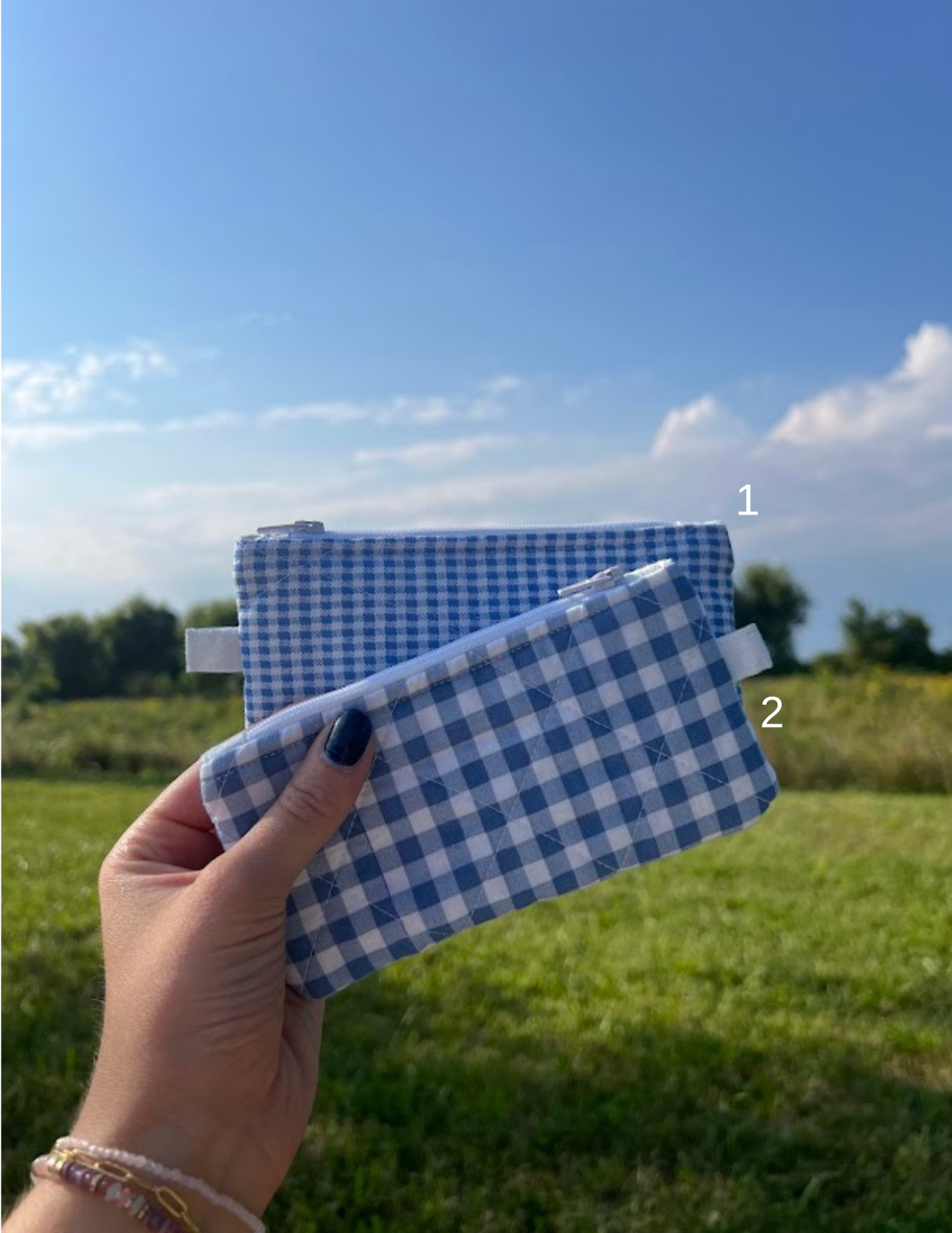 Blue gingham wallet