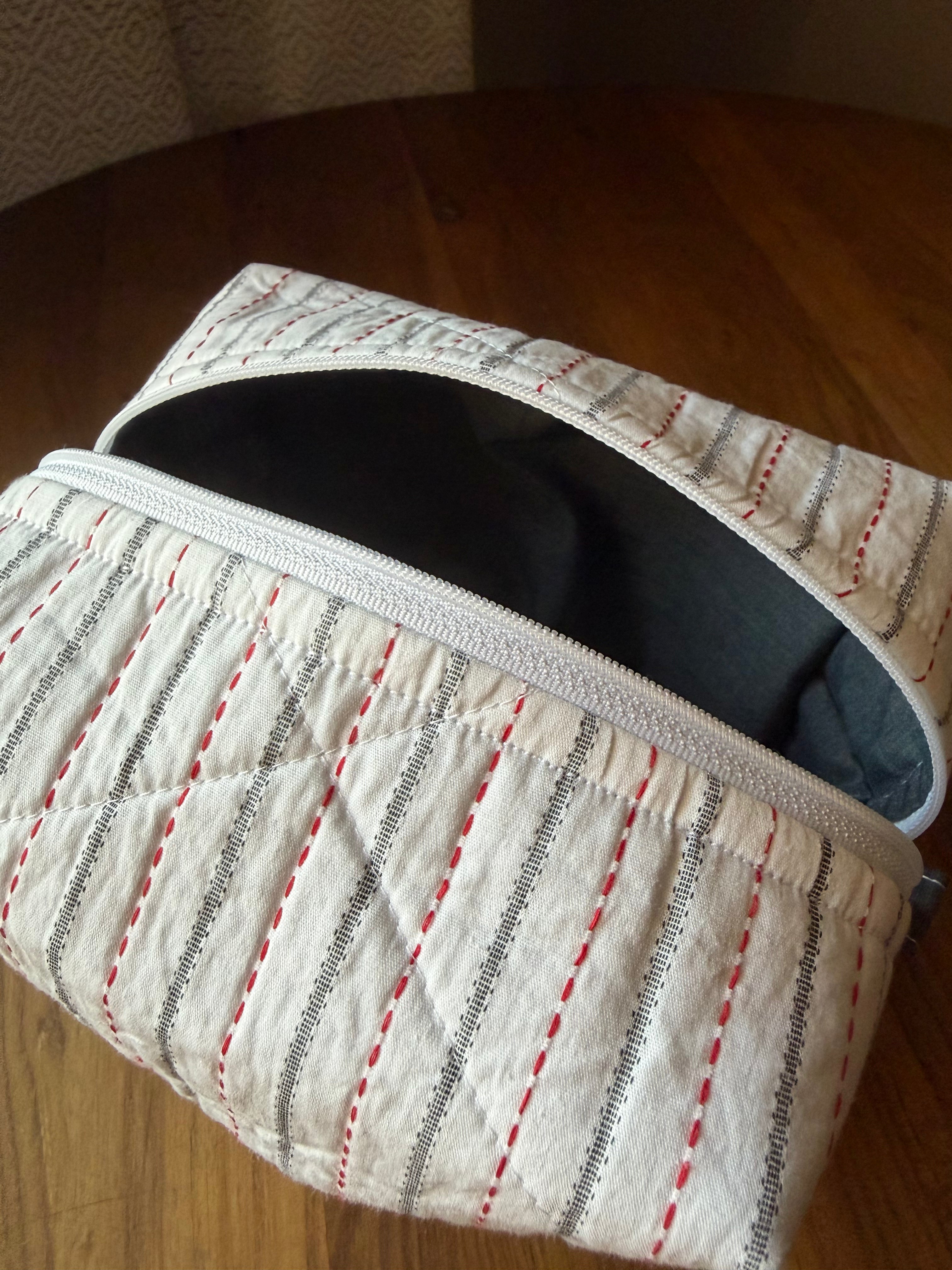 Deep Gray stripe Makeup Bags