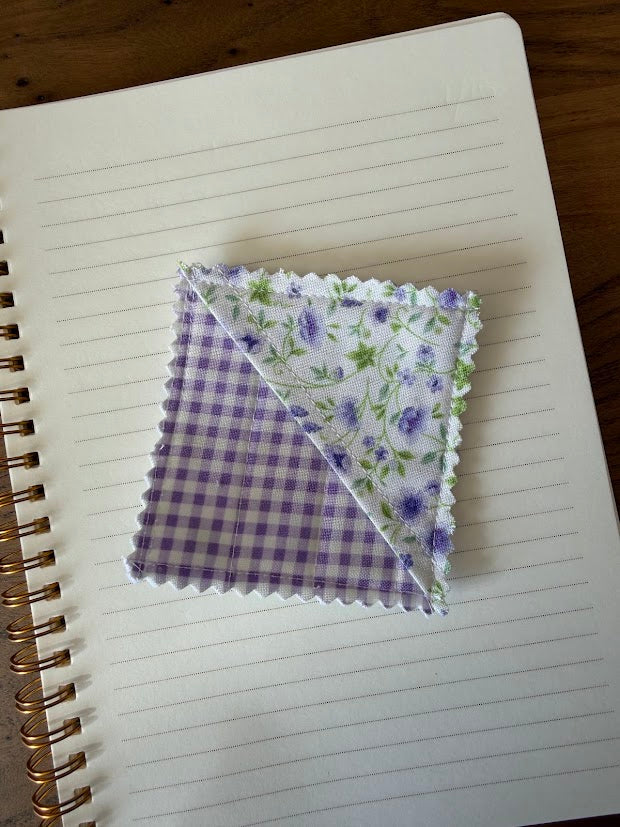 Purple gingham floral Fabric Corner Bookmark