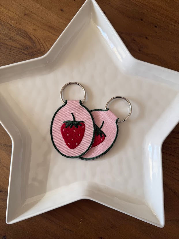 Strawberry Embroidered Keychain
