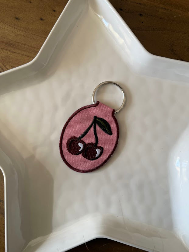 Cherry Embroidered Keychain