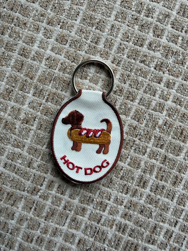 Hot Dog Embroidered Keychain