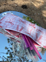 Pink gingham bow Pencil case