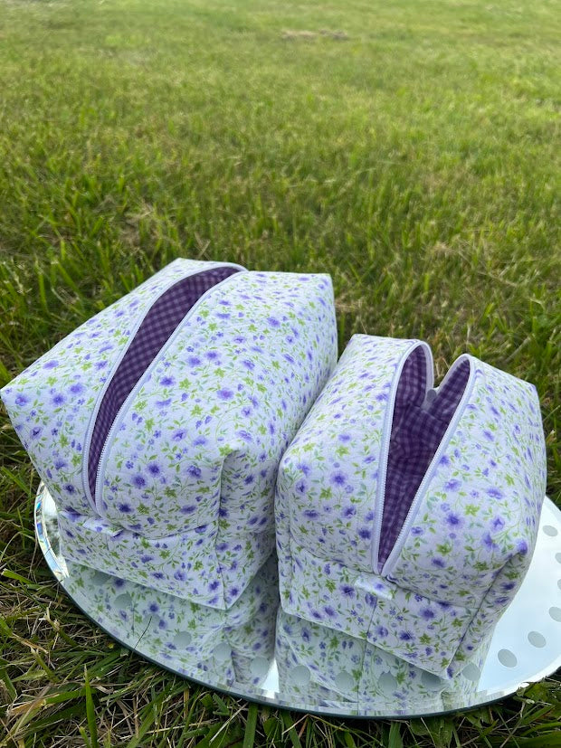 Purple gingham floral Makeup Bags