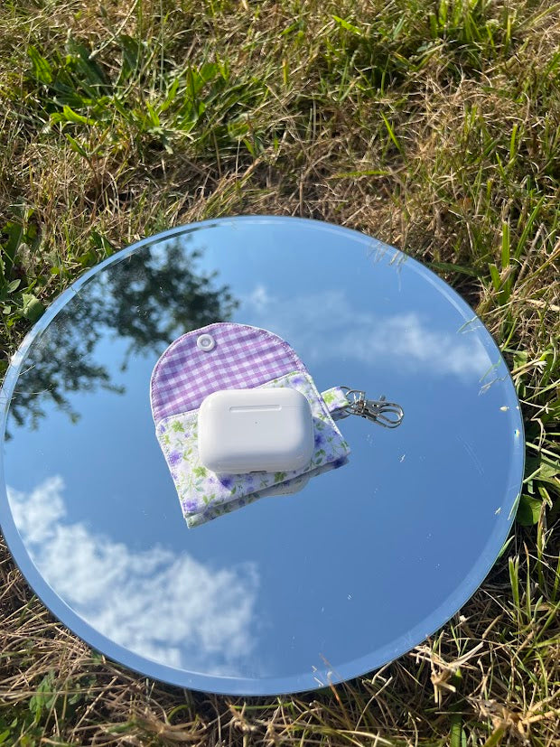 Purple gingham floral AirPod case
