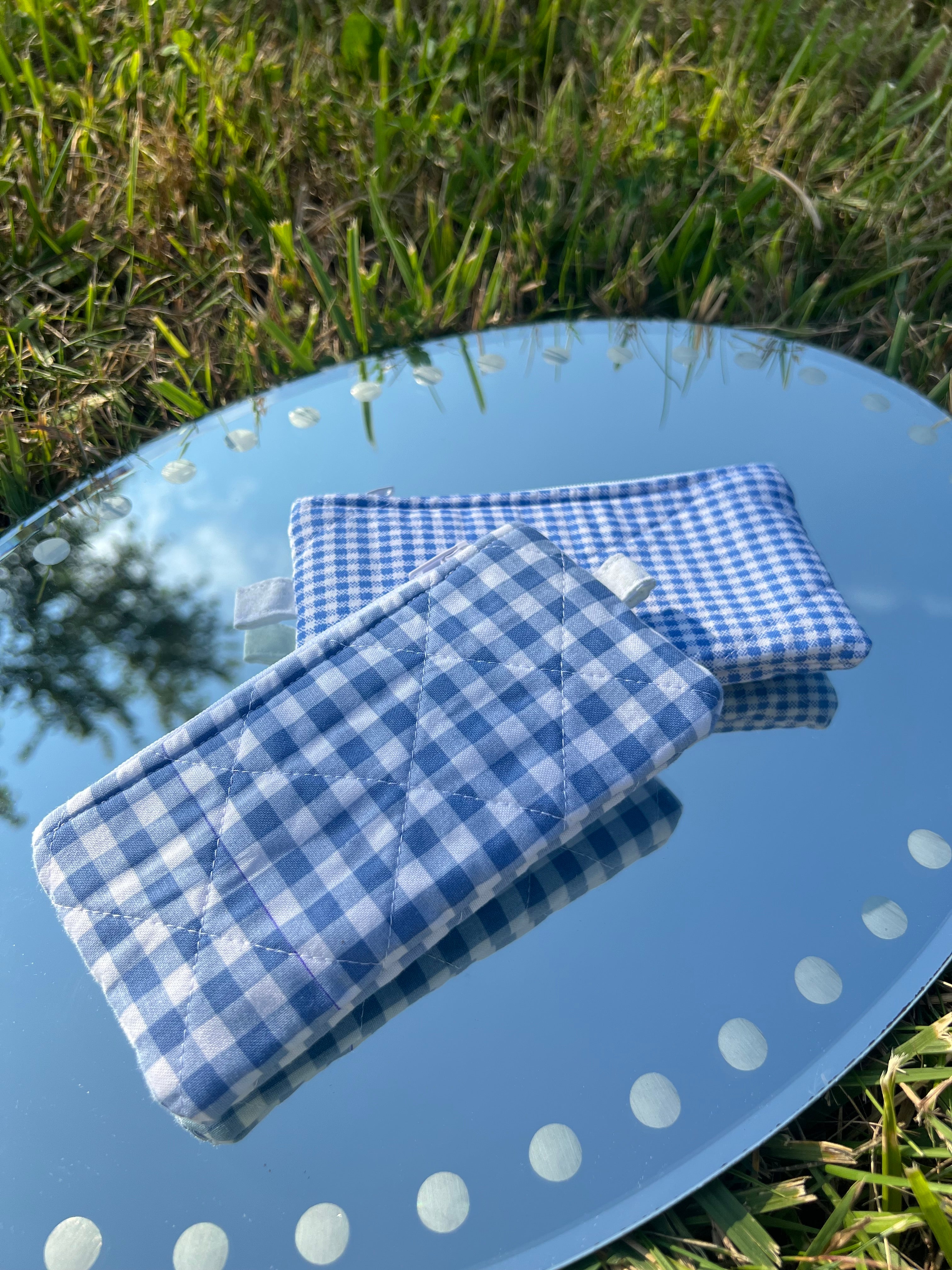 Blue gingham wallet