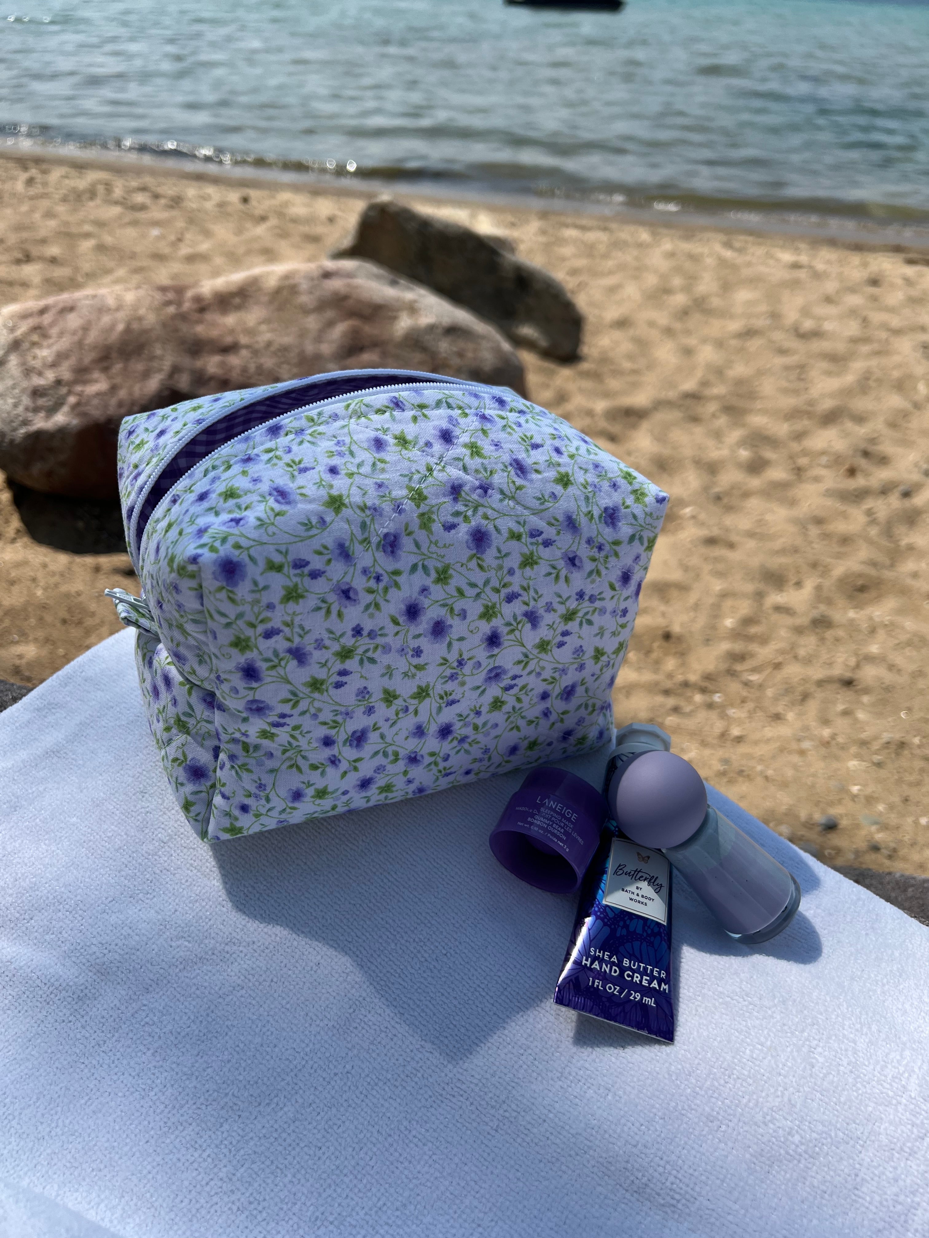 Purple gingham floral Makeup Bags