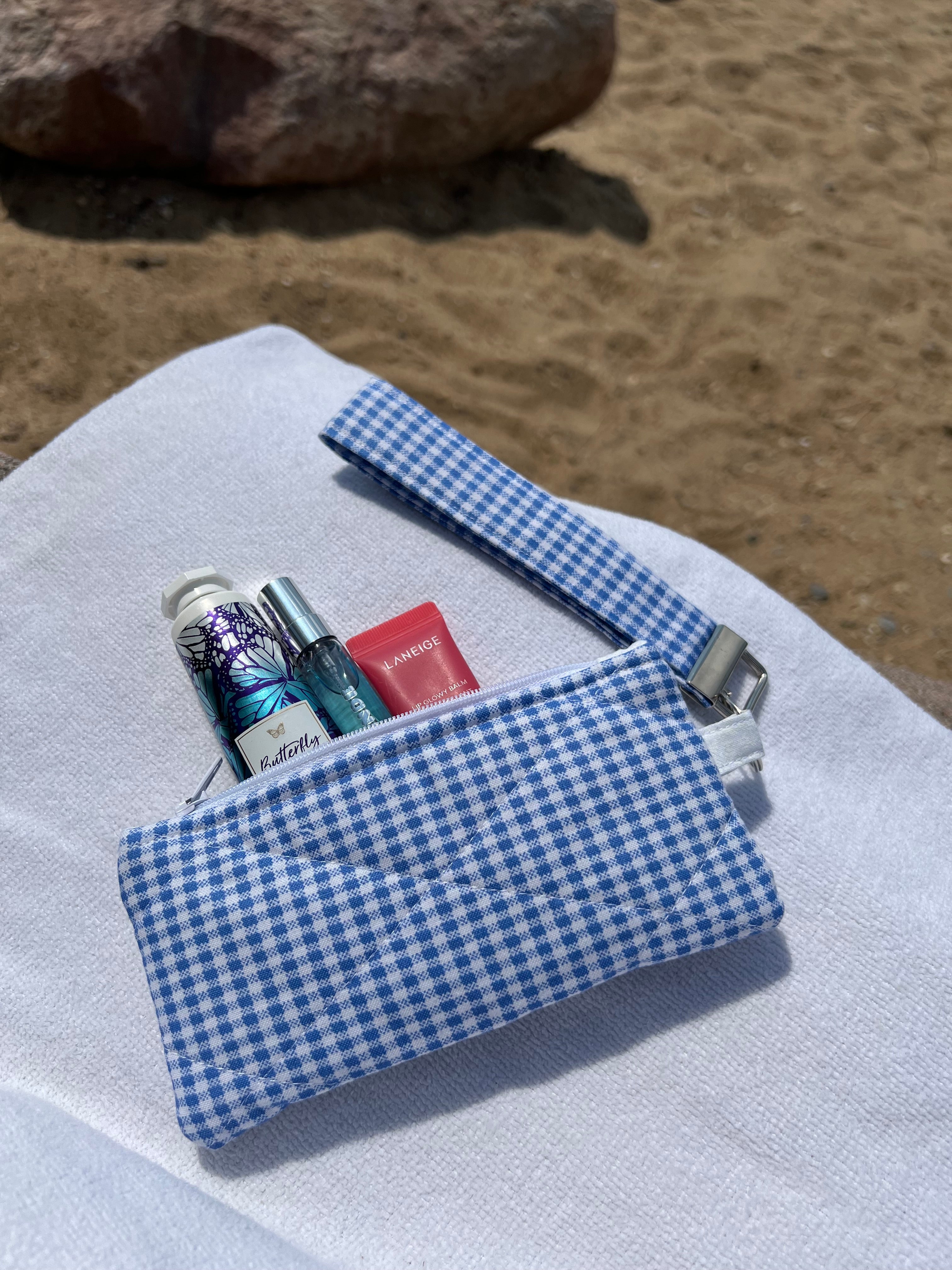 Blue gingham wallet
