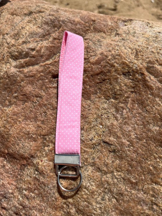 Pink polka dot wristlet