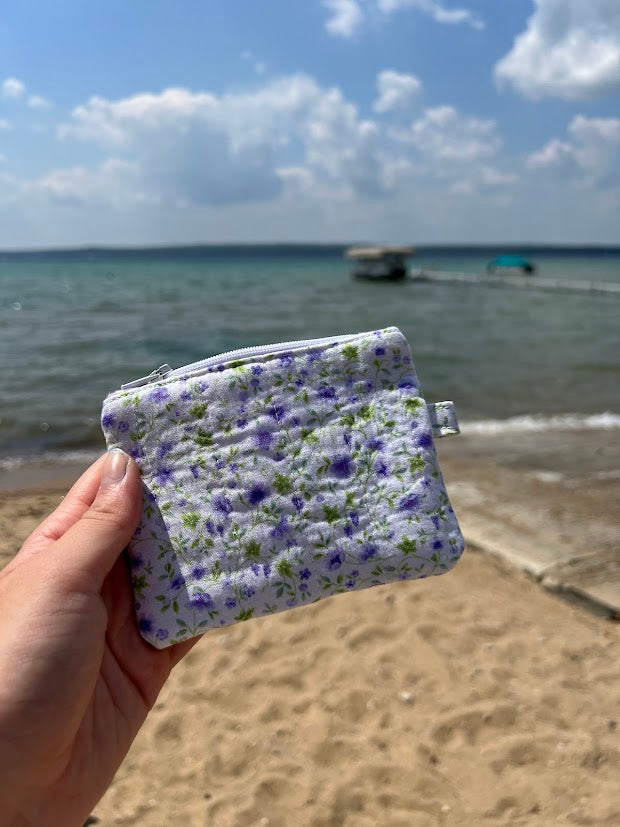 Purple gingham floral wallet