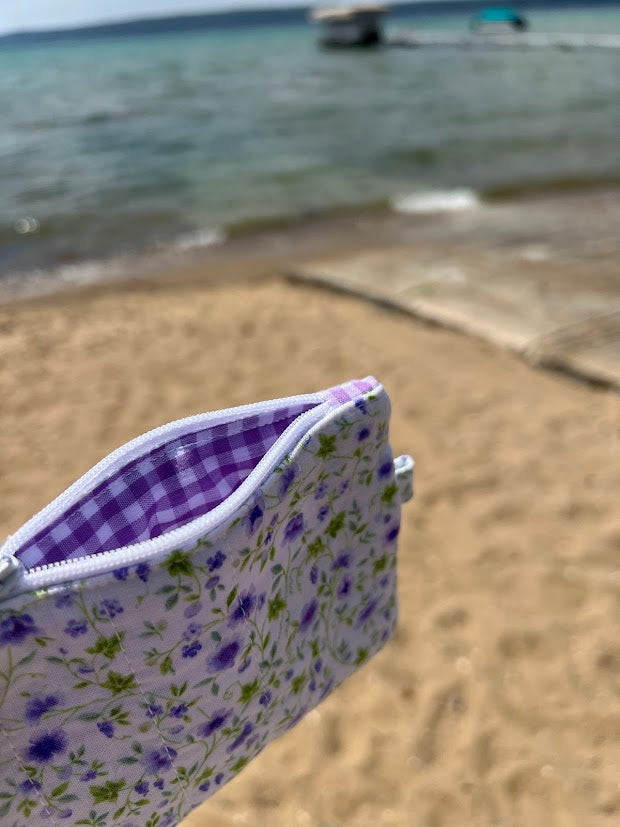 Purple gingham floral wallet