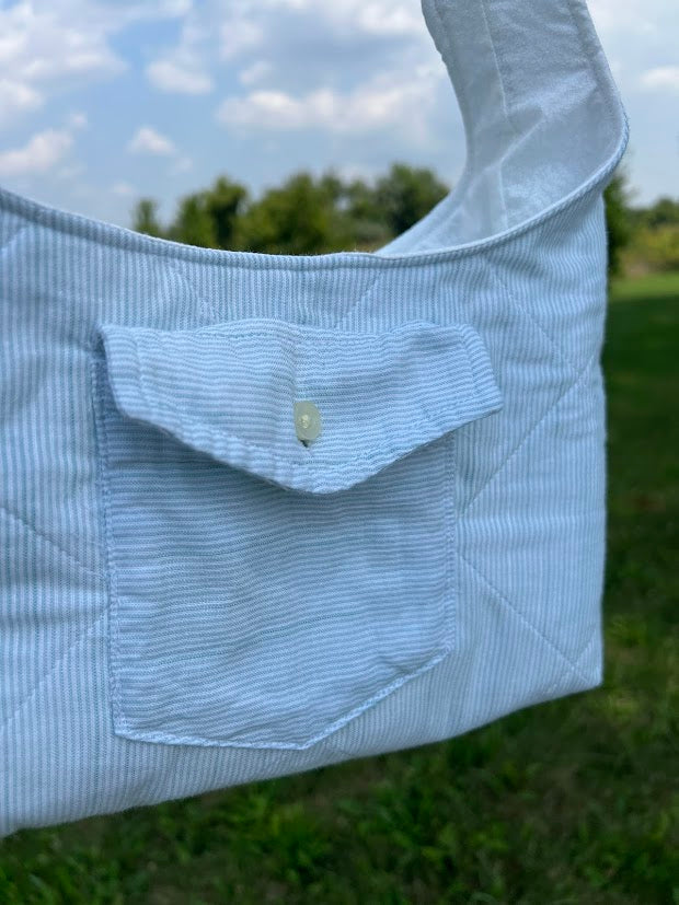 blue button up shoulder bag