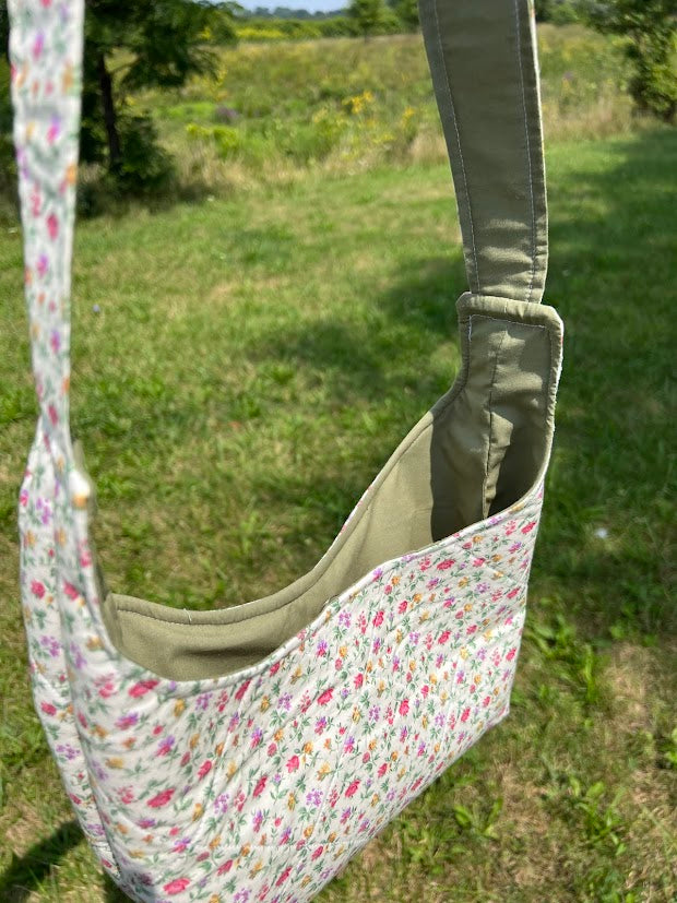 Deep green floral shoulder bag