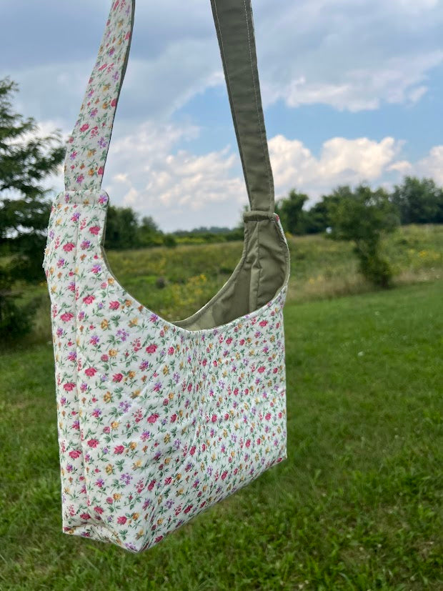 Deep green floral shoulder bag