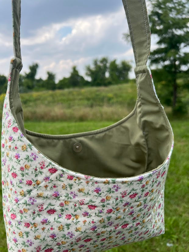 Deep green floral shoulder bag