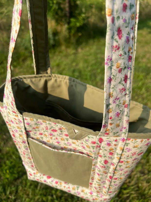 Deep green floral mini tote