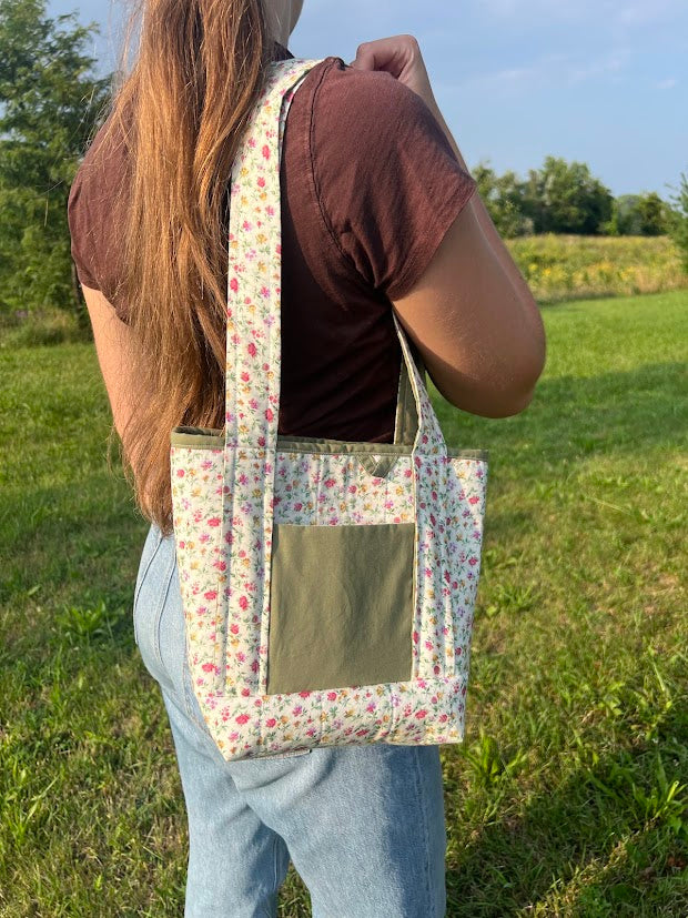 Deep green floral mini tote