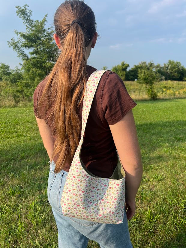 Deep green floral shoulder bag