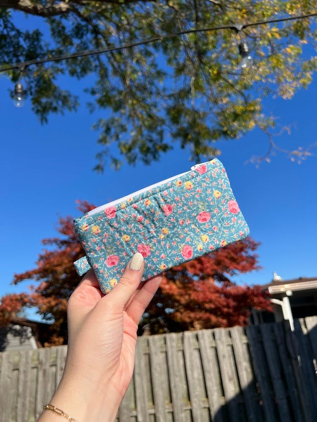 Pink floral gingham wallet